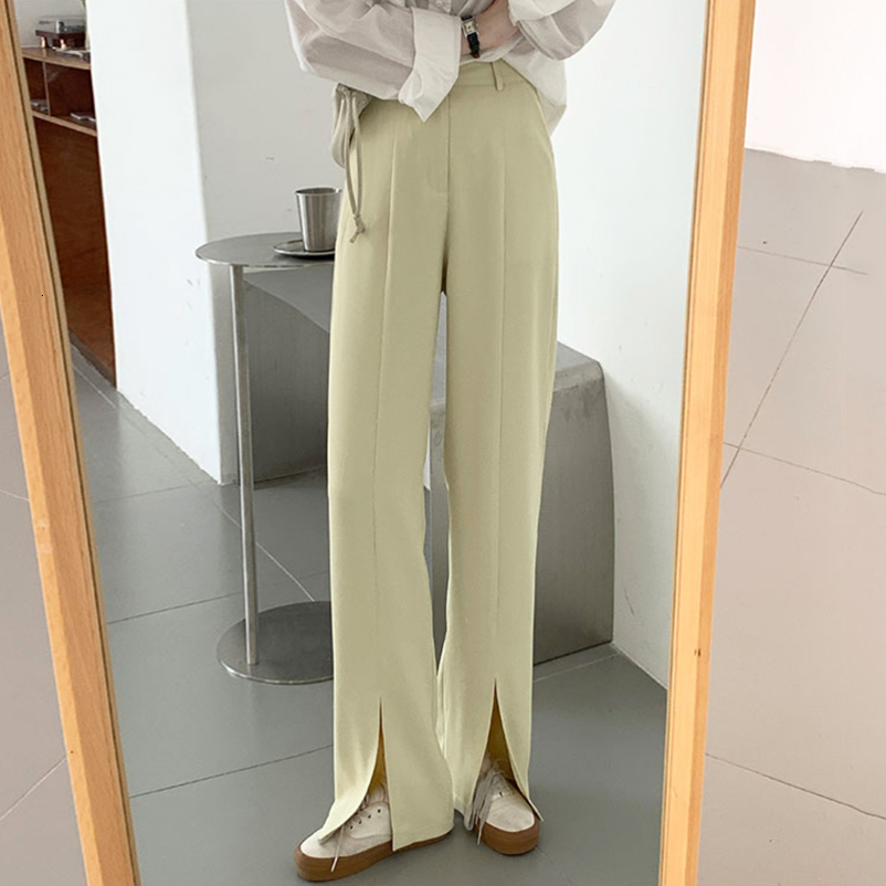 MATAKAWA Split Wide Leg Woman Pants High Waist Straight Women Pants Drape Mopping Suit Trousers Long Casual Pants for Women 210513