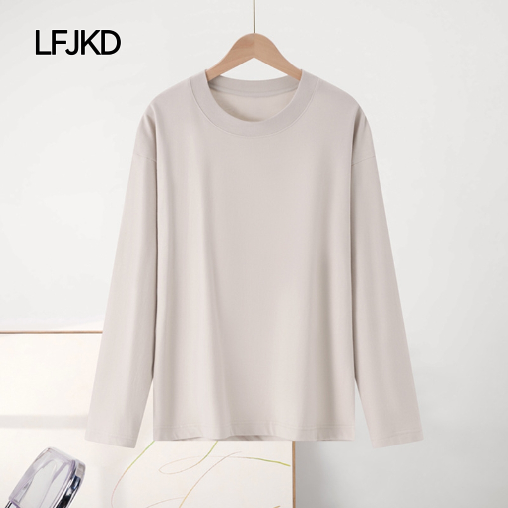 K2271 Women's Fall/Winter Minimalist Cotton Long-Sleeve T-Shirt | 230g Heavyweight Fabric | Loose Fit | Suitable for Layering or Outerwear