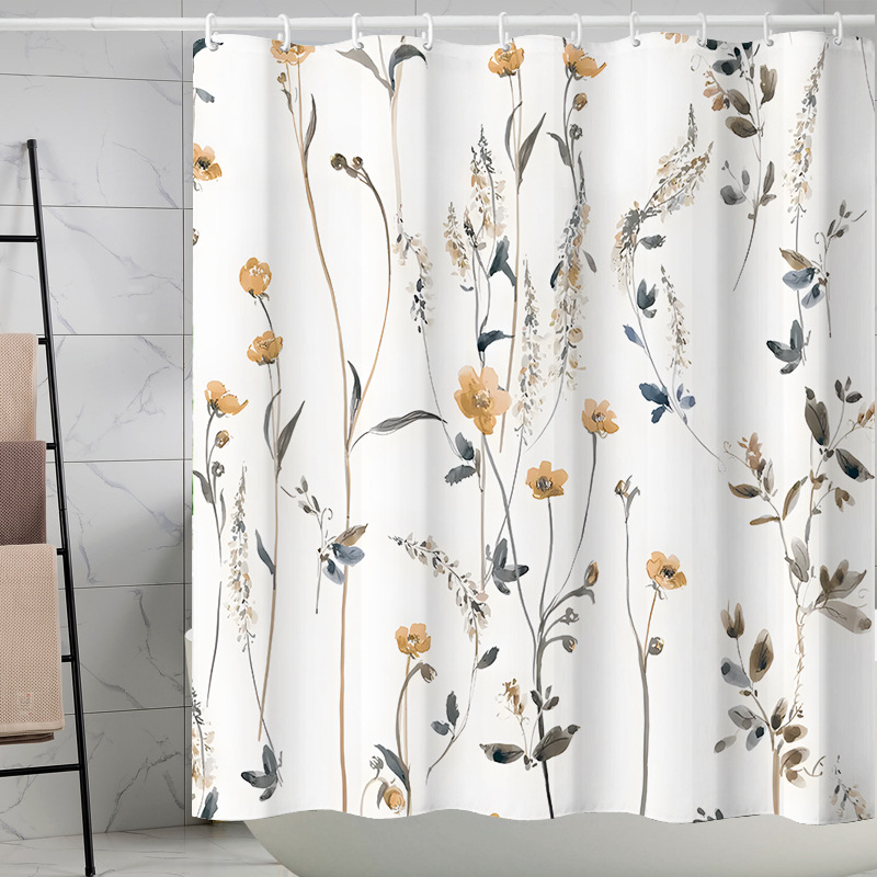 YL-37276 Tropical green leaf print shower curtain bathroom curtain waterproof and mildew proof partition curtain punch-free hanging curtain