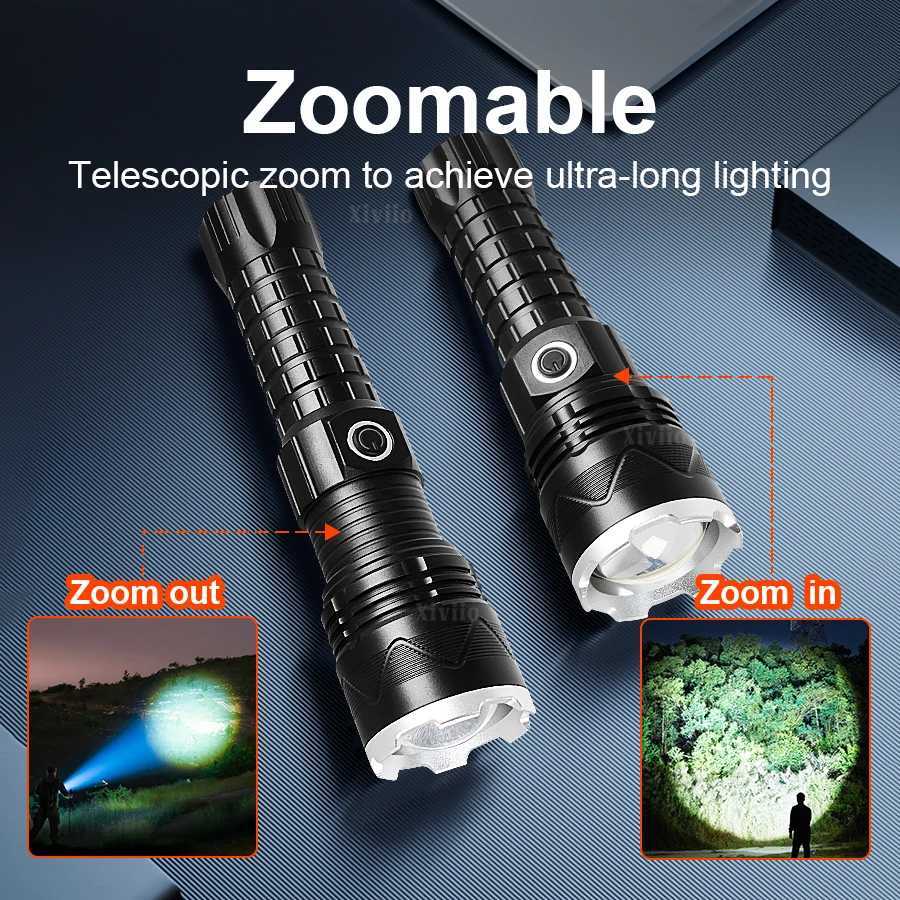 5000000LM Powerful Flashlight USB Rechargeable Flashlights Long Range 3500M Tactical Torch Outdoor Fishing Camping Zoom Lanterns D250928