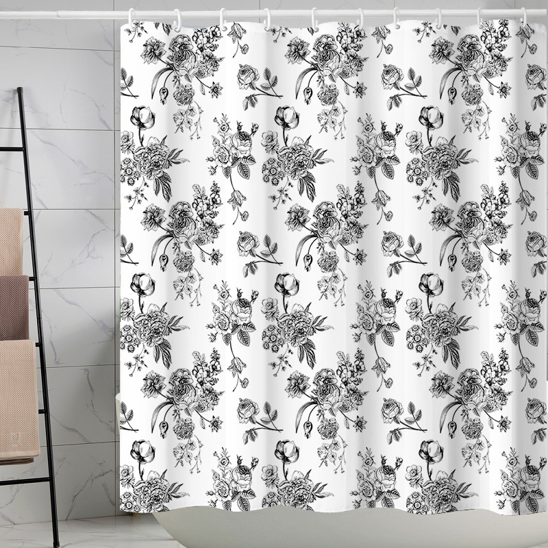 YL-37279 Tropical green leaf print shower curtain bathroom curtain waterproof and mildew proof partition curtain punch-free hanging curtain
