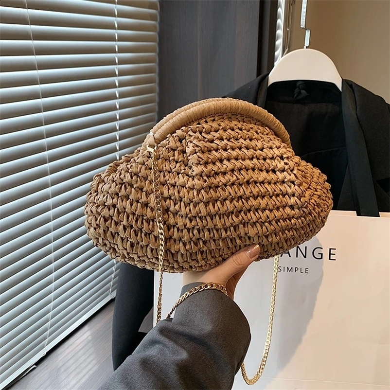 2024 summer straw woven cross shaped bag fashionable and casual shell womens shoulder 240731Zl