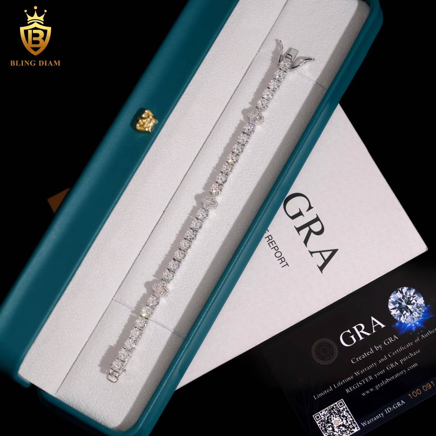 5mm Fine Jewelry 925 Sterling Silver Vvs Moissanite FourLeaf Clover Tennis Chain Bracelet Necklace Set