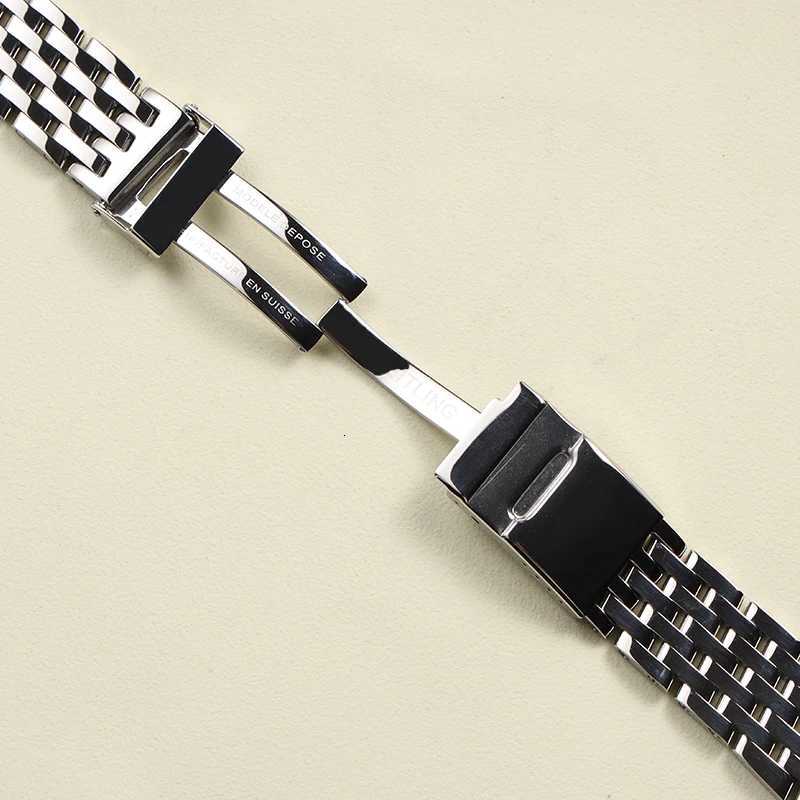 high quality 22 24mm polished silver solid stainlESS steel WATCHband for metal WATCH strAP wrist Bracelet W250928