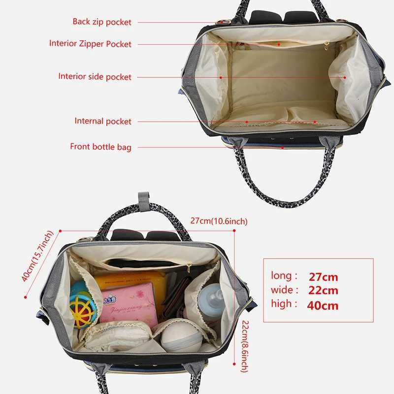 LEQUEEN Oxford Cloth Waterproof Mother and Baby Backpack Large Capaci USB Design Mommy Bag Leopard Prints Baby Diaper BagXJ250928