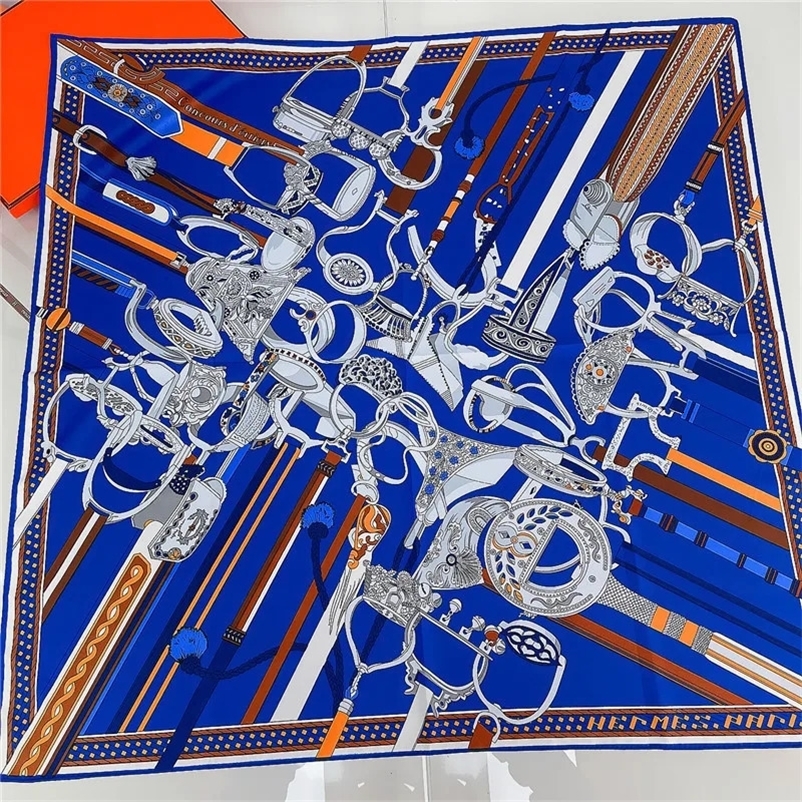 Hoop printed manual curled twill silk scarf for womens fashion square scarf Foulard womens bag womens headscarf 241030