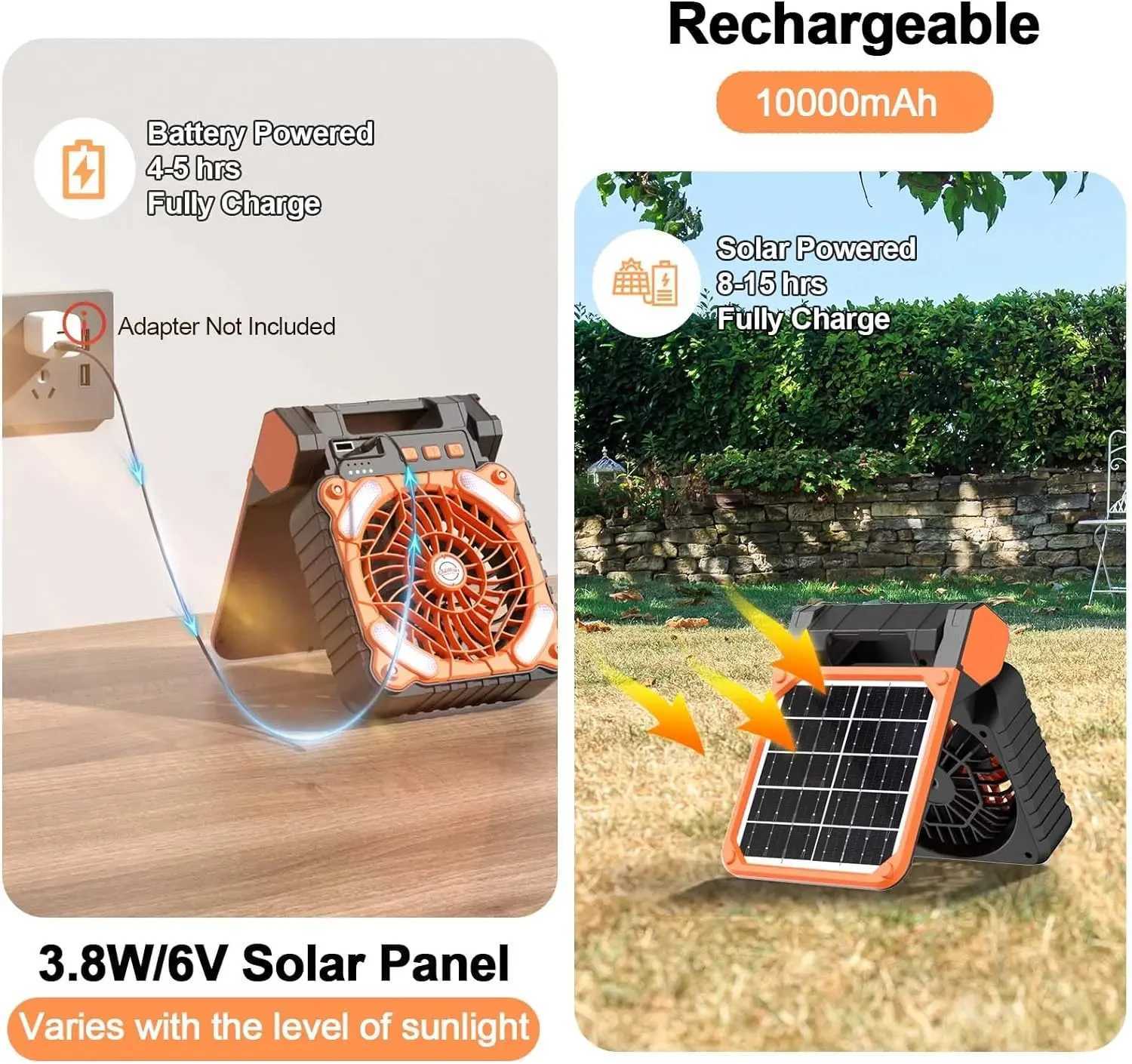 Portable Solar Fans 10000mAh LED Lantern Rechargeable Solar Powered Camping Fan 4 Speeds Powerful Wind 90 Folding Ventilador C250928