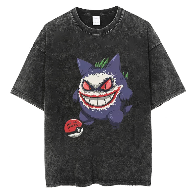 European & American Washed Vintage Short-Sleeve T-Shirt Anime Haunter American High-Street Top - TT8226
