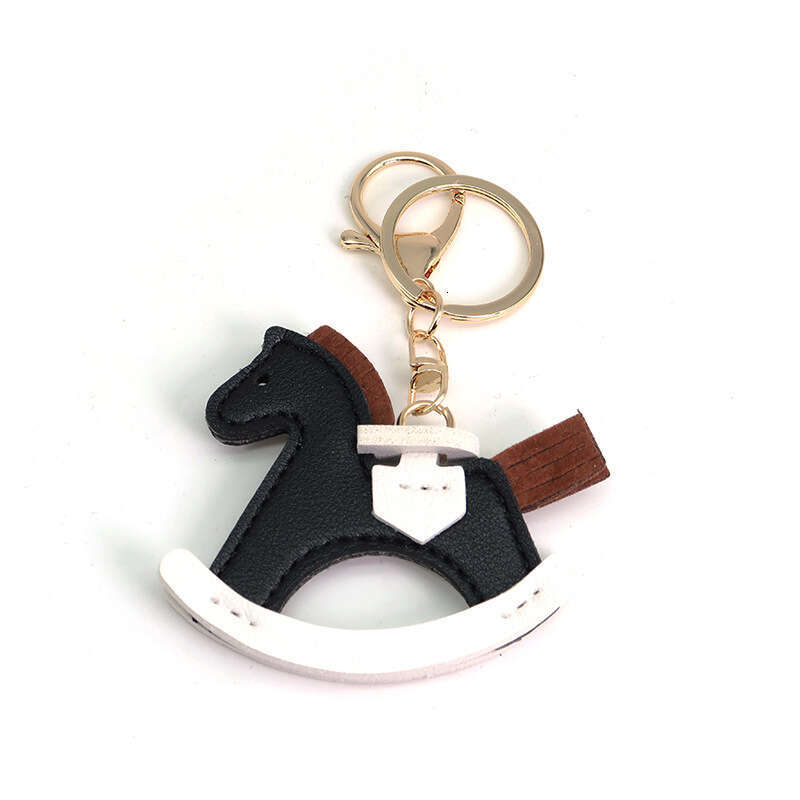 Hot-Selling Leather Rocking Accessory Pendant Bag Charm Cartoon Little Wooden Horse Keychain