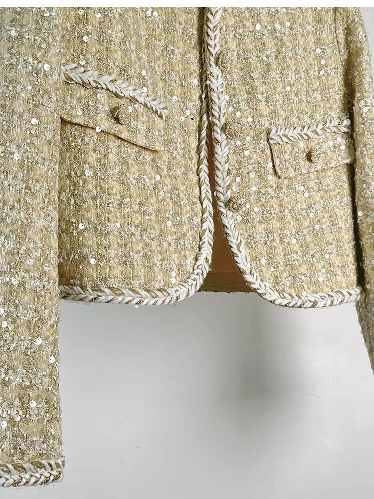 New Arrivals Dropshipping Elegant Sequin Tweed Jacket for Ladies