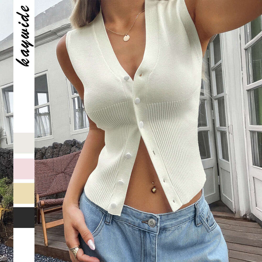 Y2K Hot Girl Summer Solid Color Button Vest Sweater Women's Clothing 2025 Autumn Winter