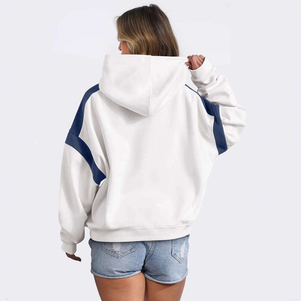 New Early Autumn Color-Block Drop Shoulder Women's Fashion Baseball Jacket Trendy Brand Hoodie Hooded Sweatshirt for Women