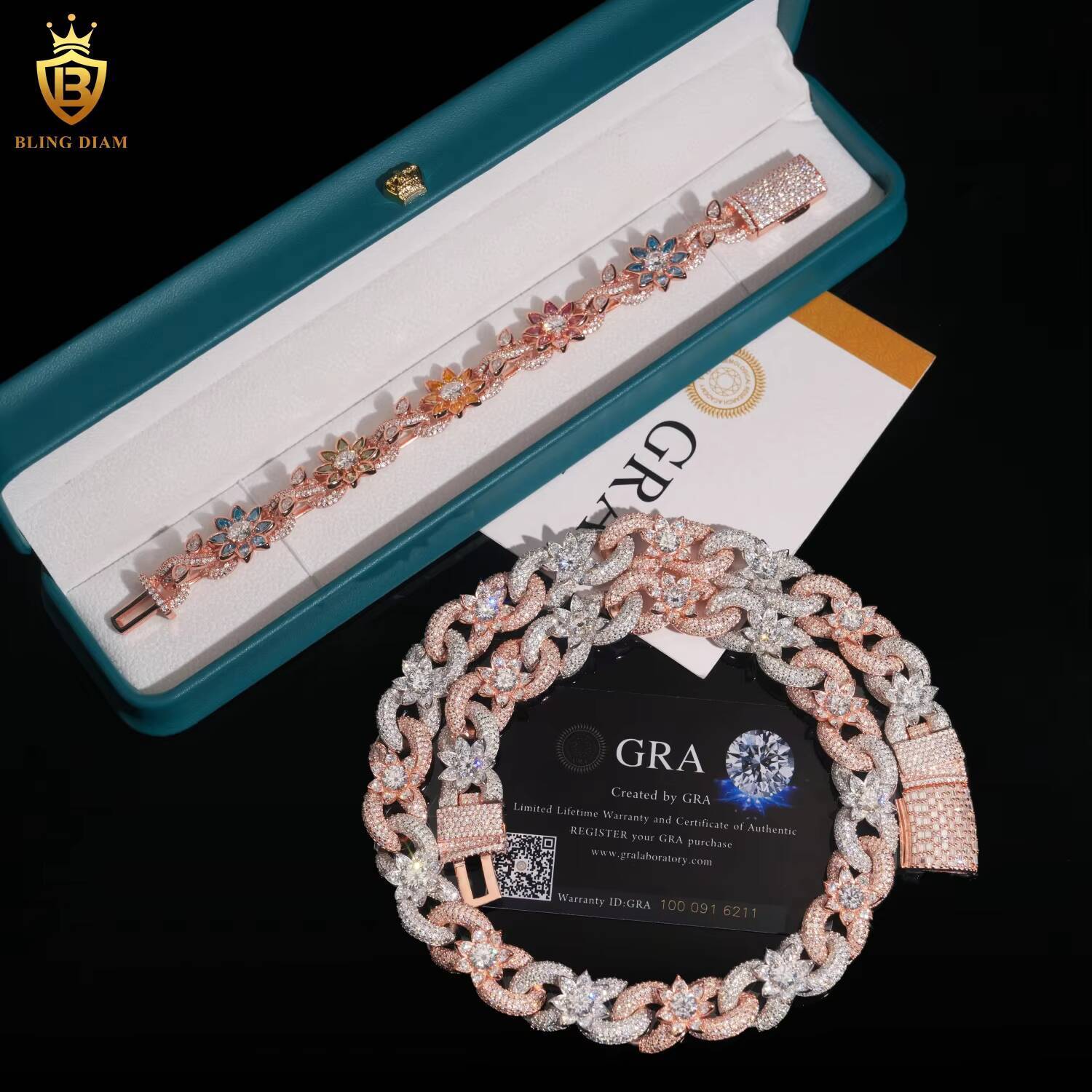Fashion Jewelry 925 Sterling Silver Hip Hop Iced Out VVS Moissanite Diamond 16mm 20MM Flower Cuban Link Chain Necklace