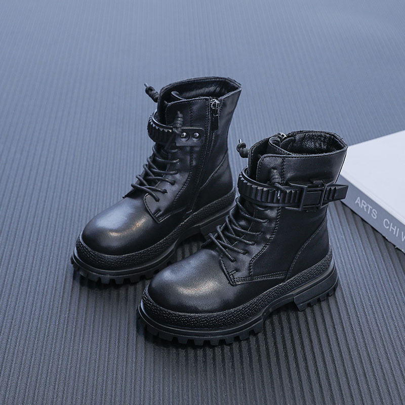 Autumn and winter new children's genuine leather Martin boots, boys' knight single boots, girls' fashionable wool lined short boots, de