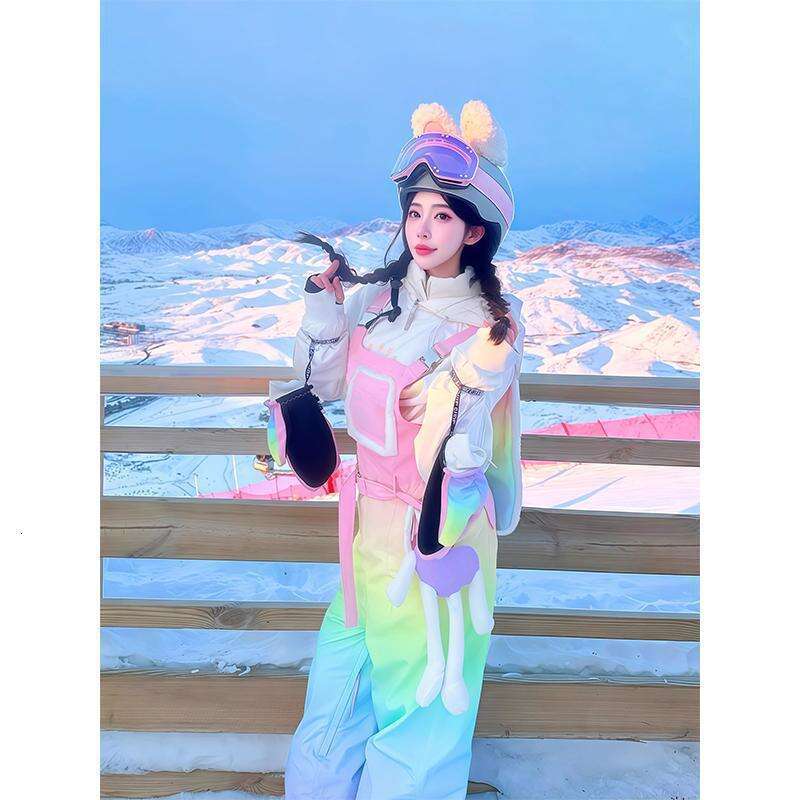Fuyan Gradient Color Snow Set For Women 2025 Autumn Winter New Windproof Warm Snowproof Snowboarding Suit