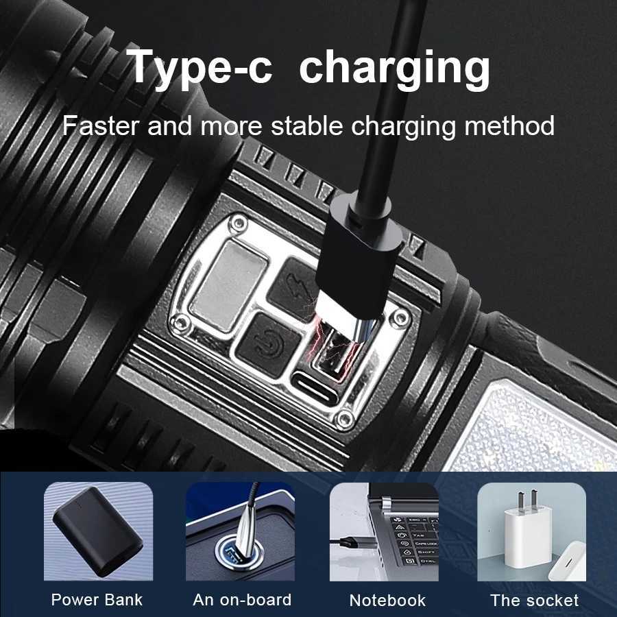 1000000LM Most Powerful LED Flashlight Rechargeable Typec Flashlight Long Range 6000M Tactical Torch Light For Fishing Hunting D250928