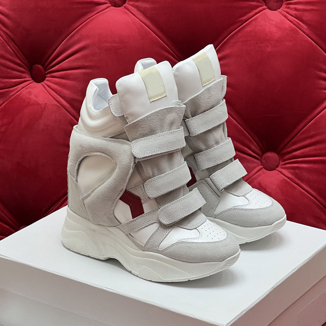 Marants Balskee High-Top Touch Strap Sneakers wedge Designer Shoes High Quality Genuine Leather women's wedge Casual shoes Chamois Suede marants shoes