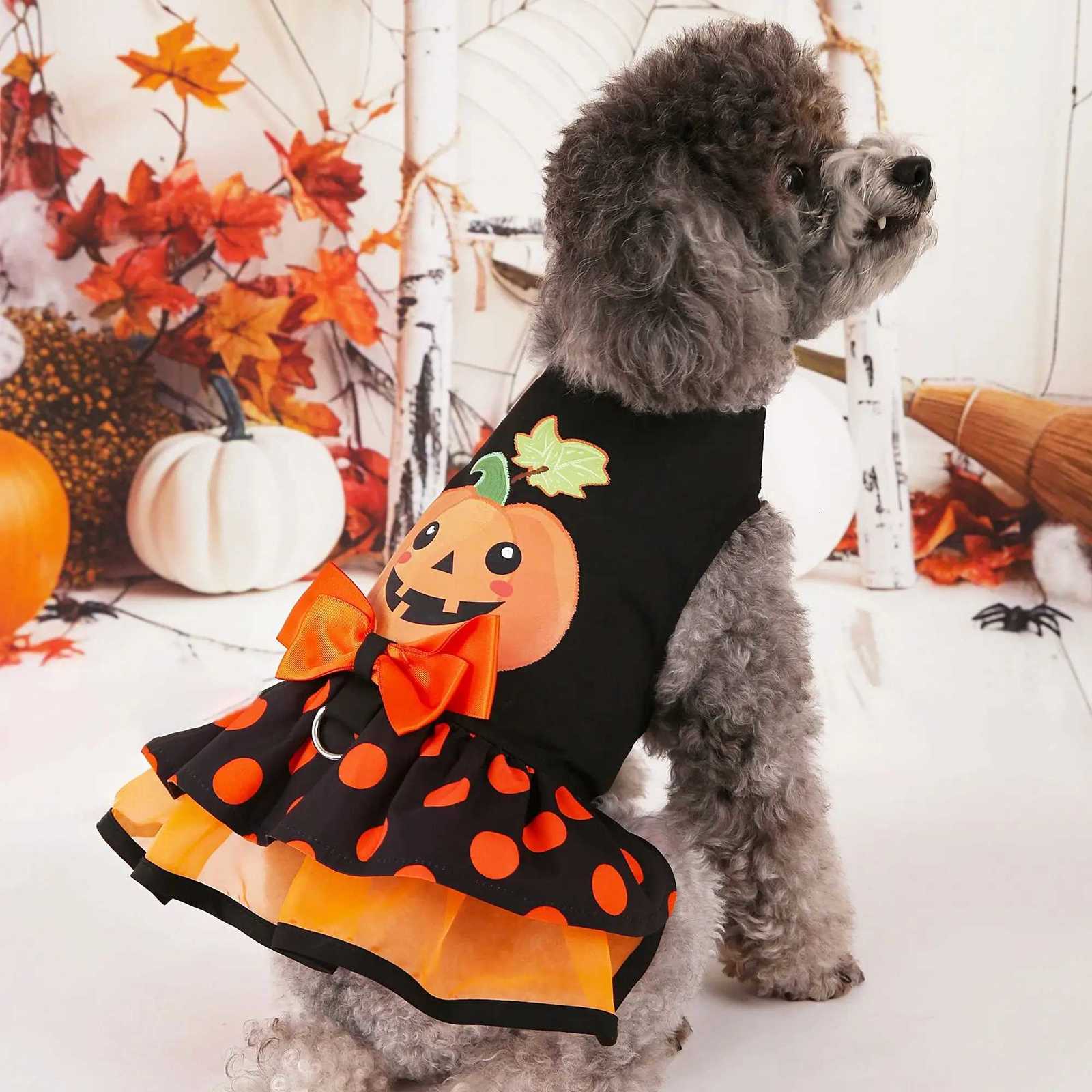 Dog Dresses Pumpkin Pattern Printed Orange Dog Bow Cute Pet Dress for Halloween Party Dress Teddy Chihuahua Clothes X250928