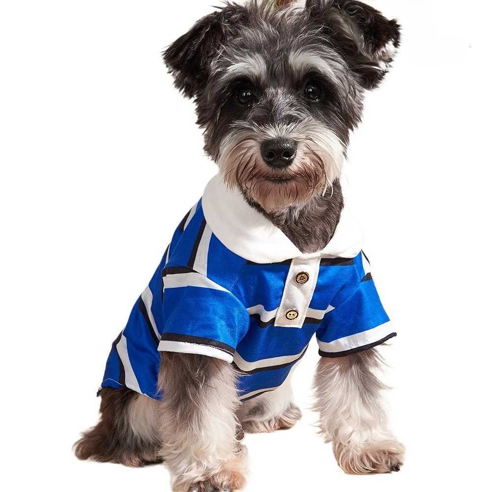 Pet clothes cat and puppy blue and white striped short sleeves X250928