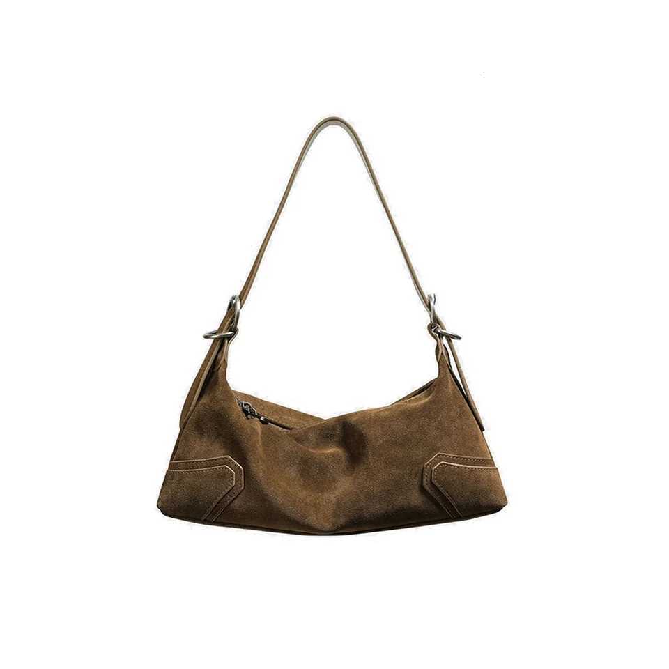 2025 Light Luxury Premium Deer Skin Velvet Retro Maillard Soft Leather Matte Cool Spicy Girl Underarm Bag Z250928