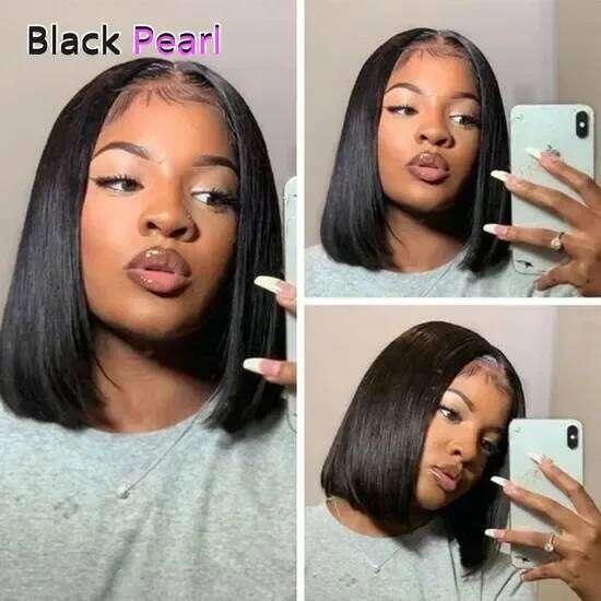 Pearl Brazilian Straight Bob Short Lace Part Human 200% Density Cheap Nature Remy Black Dark Hair Wigs Xiusiyuan2509