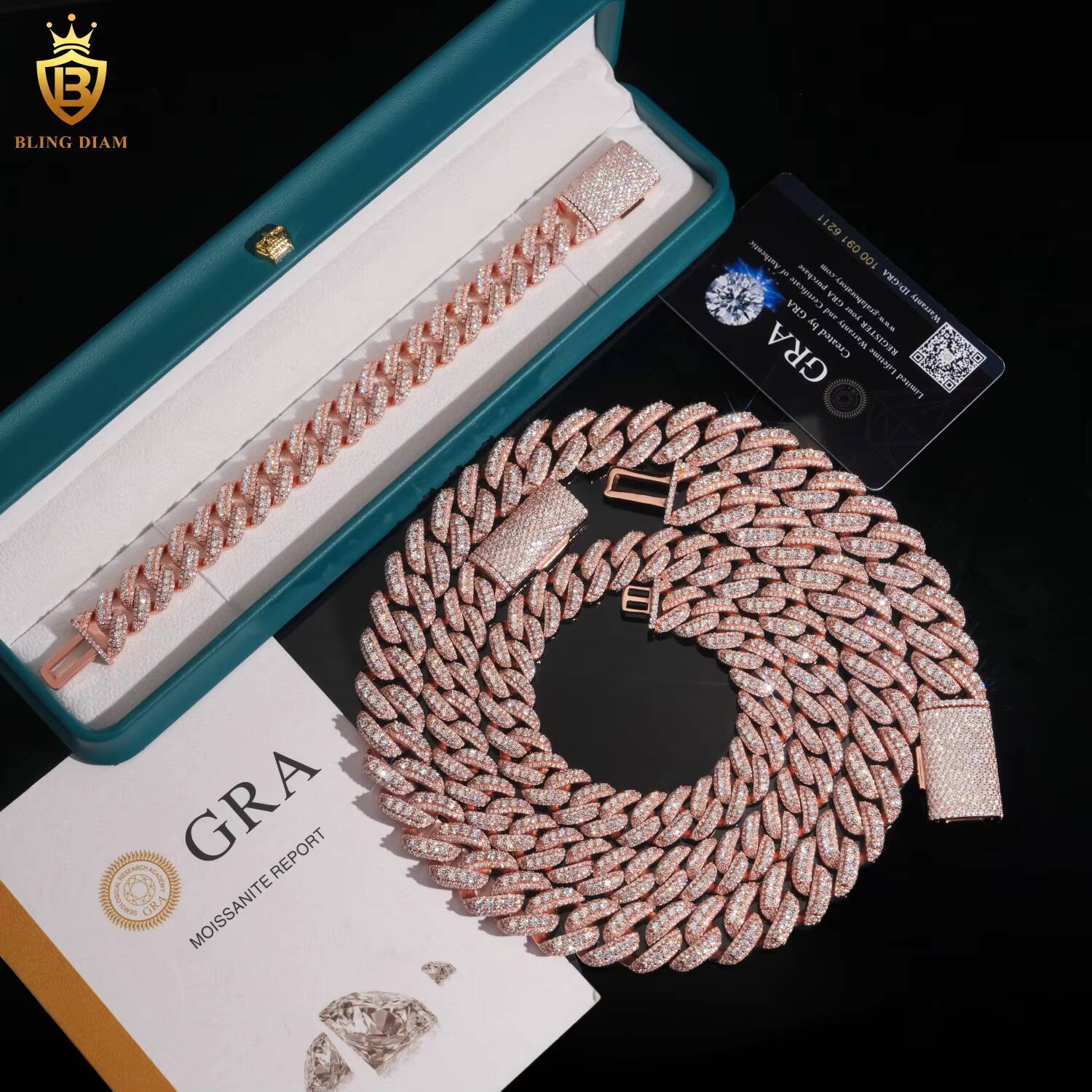 Hot Sale Rapper Jewelry 925 Sterling Silver Rose Gold Iced Out 13mm 15mm 18mm 22mm Moissanite Cuban Link Chain Necklace