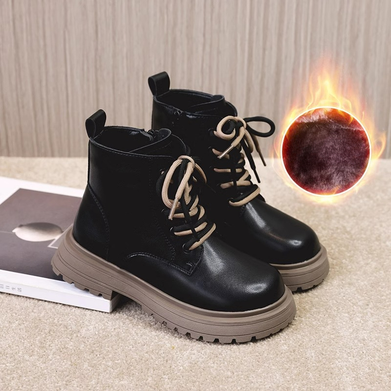 Autumn and winter new women's wool lined Martin boots, children's fashionable snow boots, girls' short boots, children's real leat