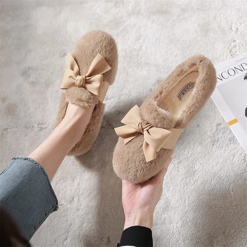 Womens suede shoes winter wearing snow boots outdoor fashion bow fur flat wool shoes large 41-43241127bj