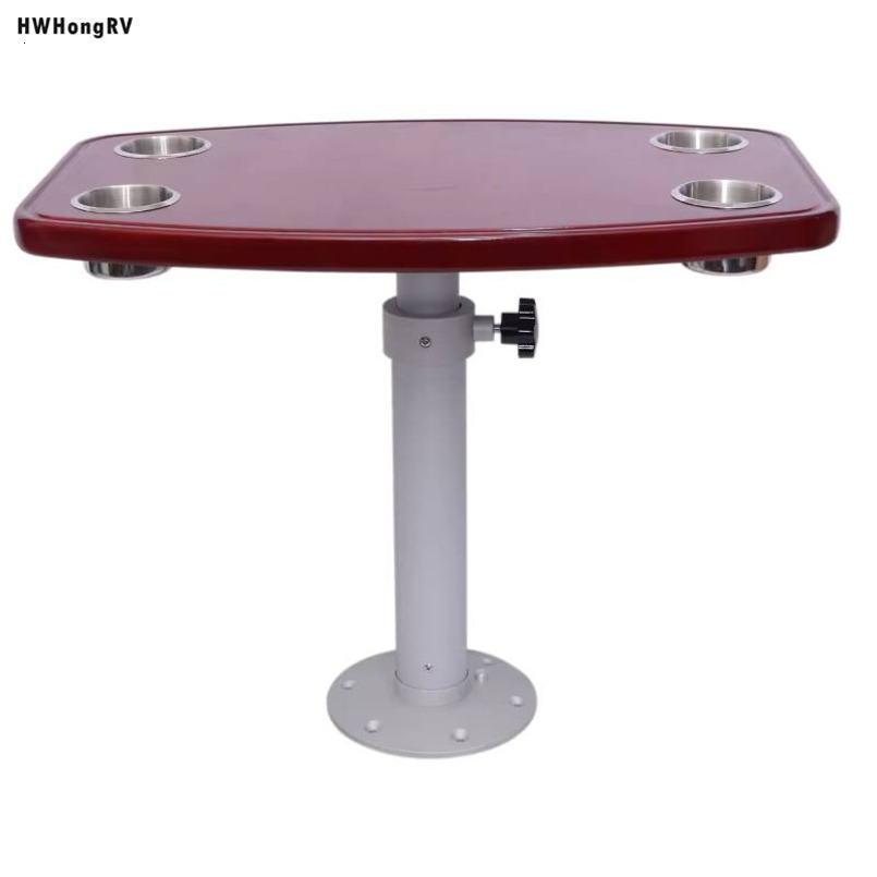 HWHongRV Easy-to-Disassemble Motor Home Boat Any Height Adjustable Legs with Oak Table Top Aluminum Alloy