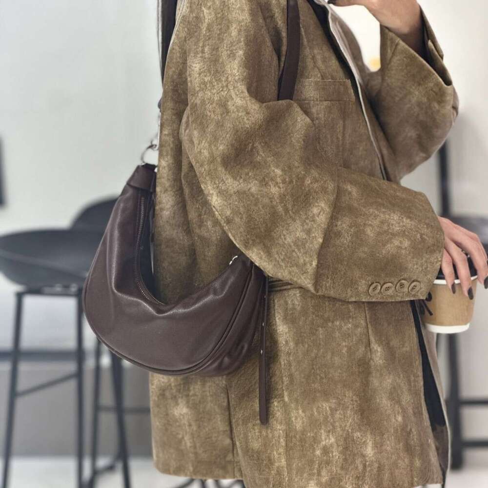 designer bag Luxury bag Women's Top Layer Cowhide Single Shoulder Half Round Soft Leather Commuter Crescent Crossbody Dumpling Bag