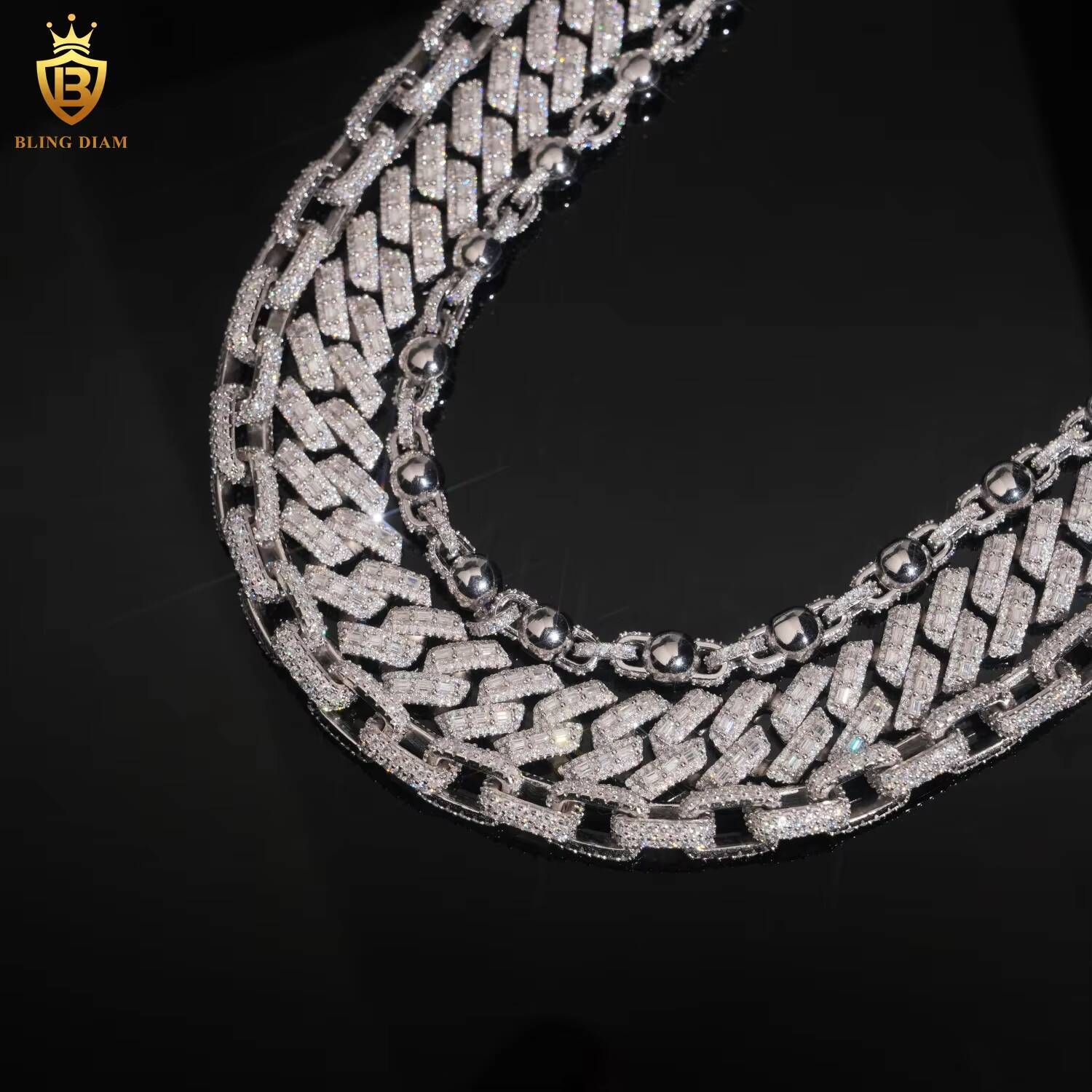 Hip Hop 8mm 10mm 16mm Baguette Shape Cuban Link Chain 925 Sterling Silver Moissanite Fine Jewelry Custom Men Moissanite Necklace