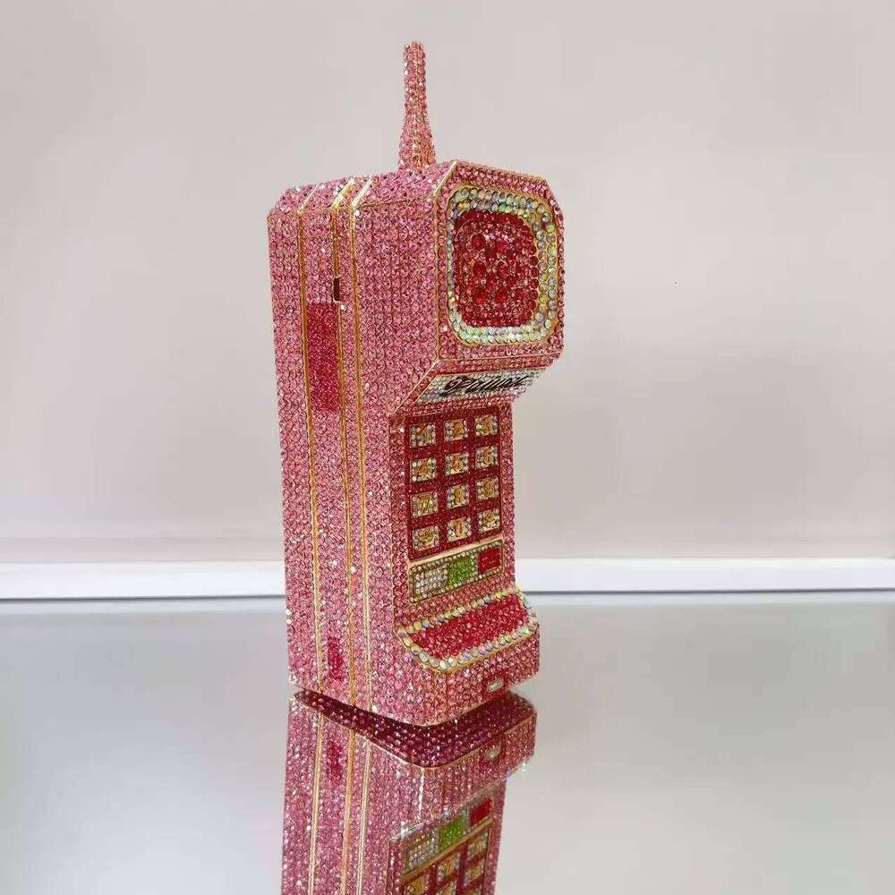 XIYUAN Newest Cellphone Shaped Rhinestone Evening Clutch Purse Dia Wedding Party Bag Lady Pink Crystal Bridal Handbag
