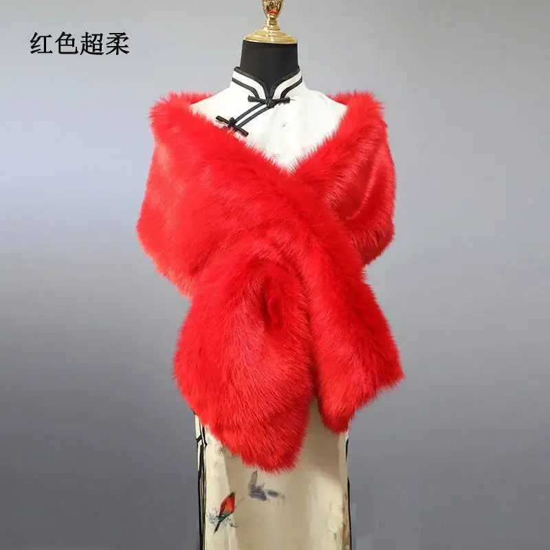 32 Colors 16530cm Women Warm Faux Fox Fur Shawl Winter Ladies Plush Scarf Wraps Cloak Coat Wedding Long Cape Scarves 250928