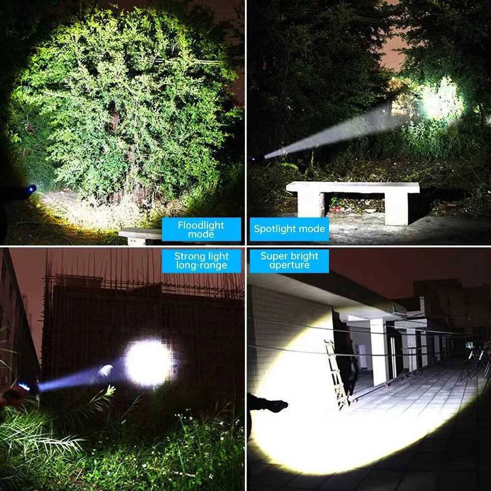 High Power LED Flashlight Super Bright Lantern Zoom Tactical Torch USB Rechargeable Powerful Hand Lamp Camping Outdoor Fishing D2509281