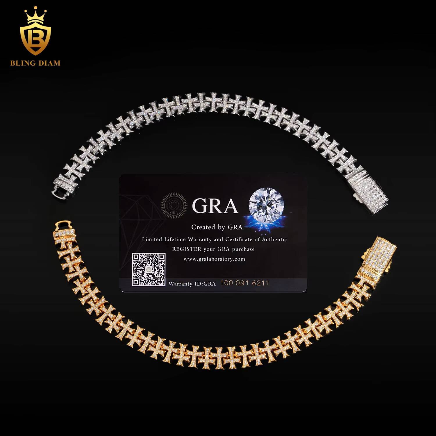 10mm Iced Out Miami Cuban Link Chains Cross Bracelet Hip Hop Rapper 925 Sterling Silver Vvs Real Moissanite Gra Certificate