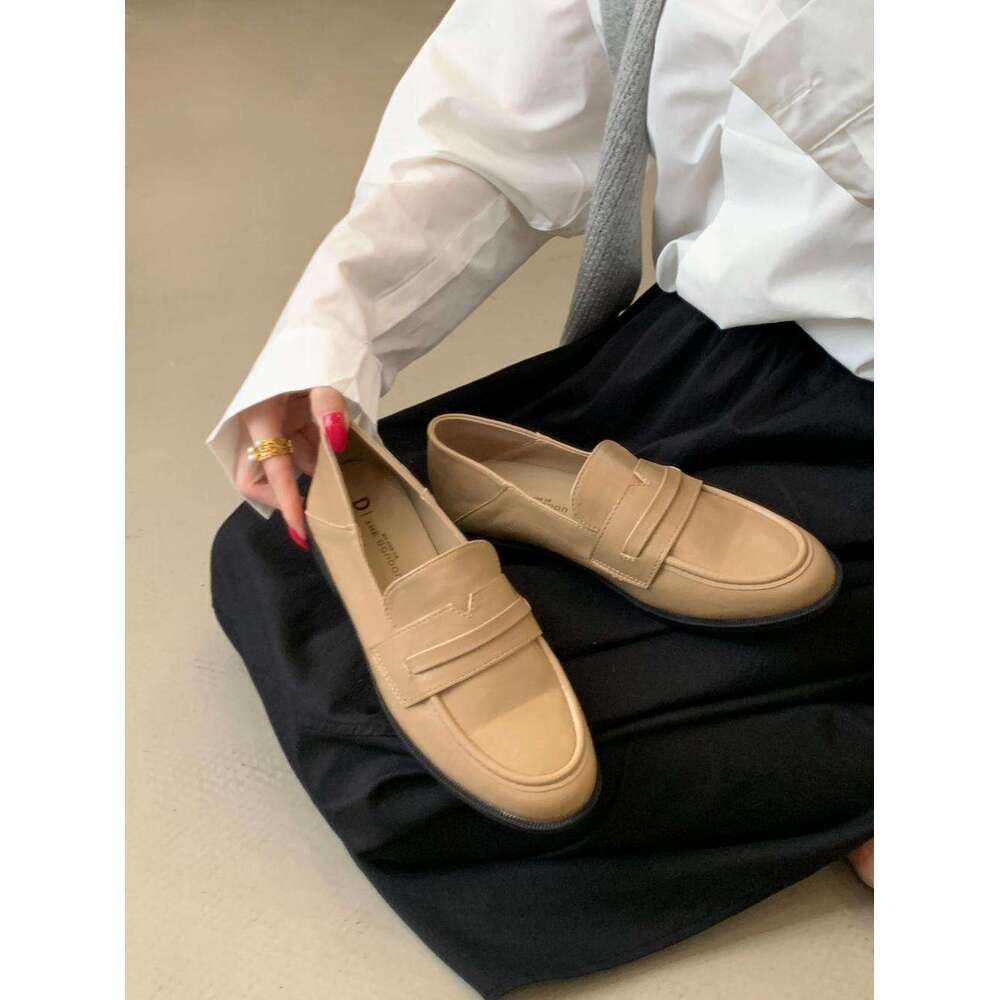 2025 Spring and Autumn New Korean Slip-On Loafers British Style Flat Leather Moccasins Single Shoes to Match Dresses