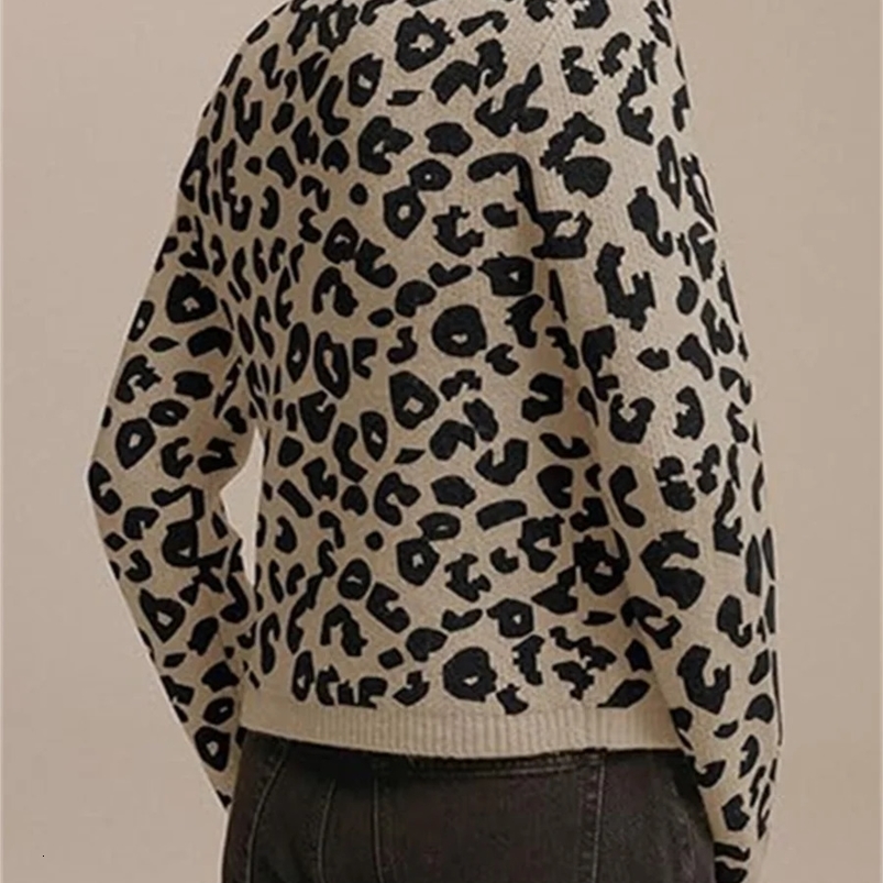 Fashion Knitted Leopard Print Cardigan Womens Loose Casual Printed Long Sleeve ONeck Top Retro Y2k Sweater Female 250107Z