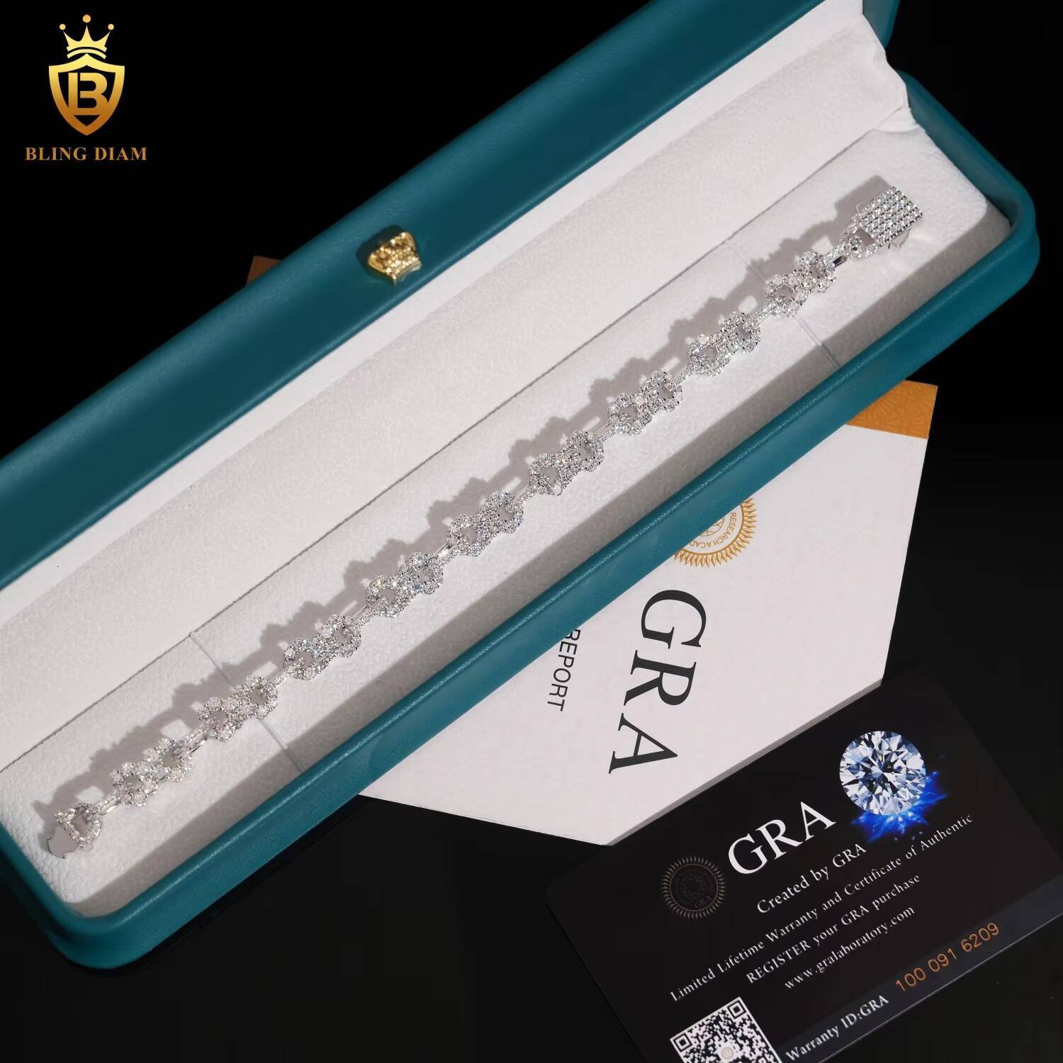 85mm Sterling Silver 925 GRA Certificated Hip Hop Jewelry VVS Moissanite Cuban Link Chain Bracelet