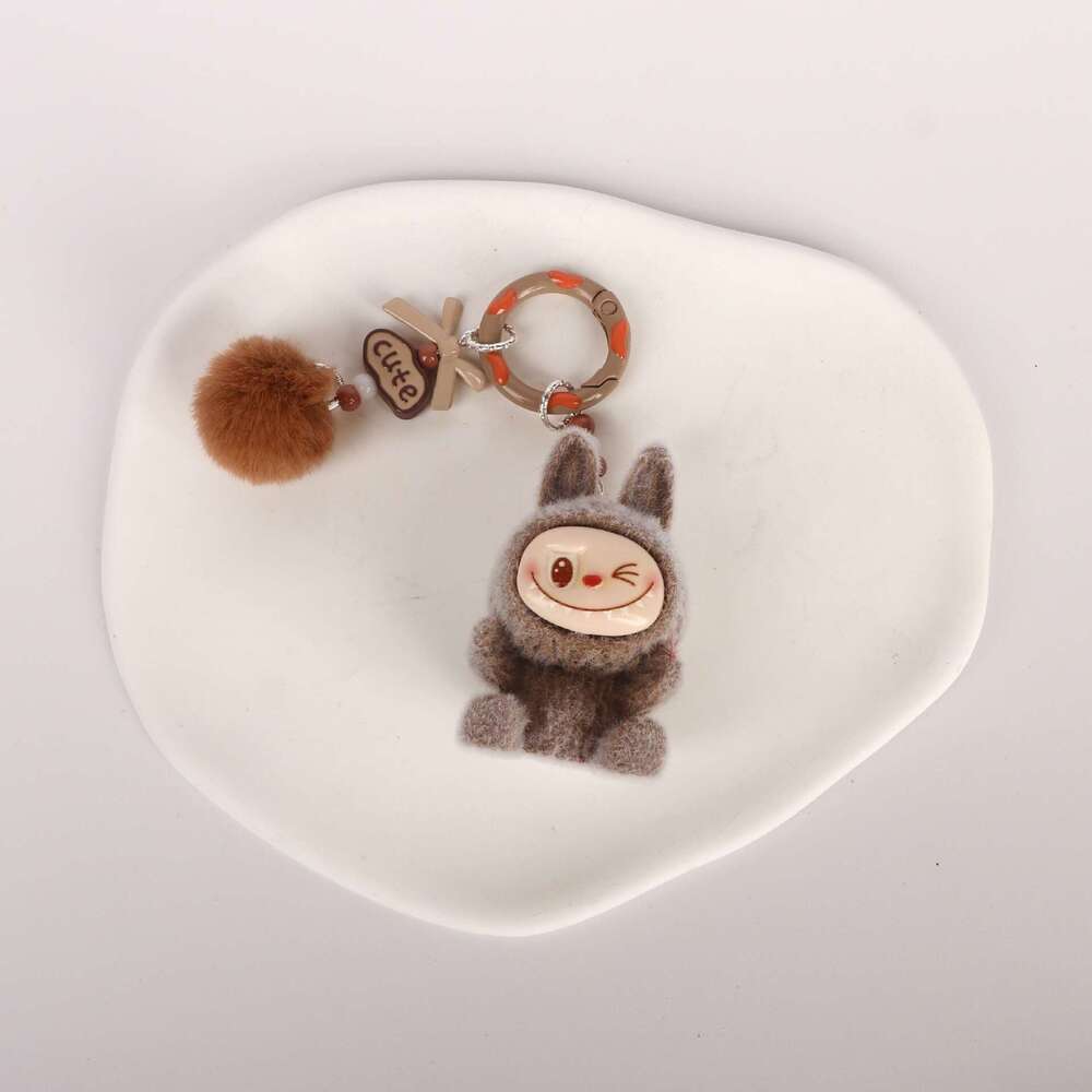 King Labubu Cute Sitting Plush Keychain Bag Car Decoration Pendant Phone Chain Small Gift