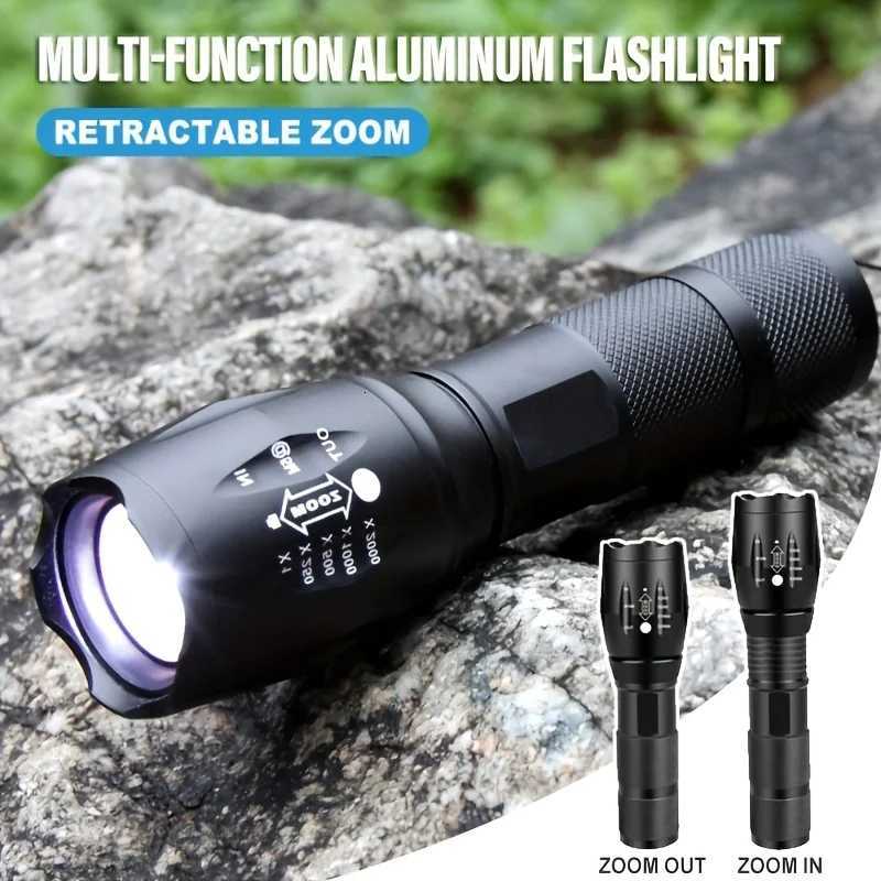 Highlight LED Flashlight Battery Powered Zoom Aluminium Alloy Waterproof Torch Camping Light 5 Modes For Fishing Camping Hiking D250928