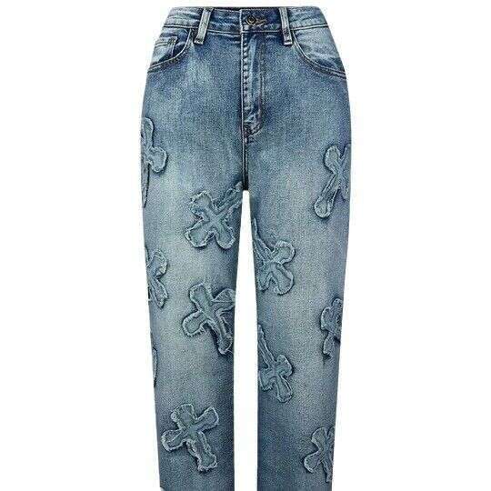 Women's Clothing Washed Denim Cross Hip Hop Straight Trousers