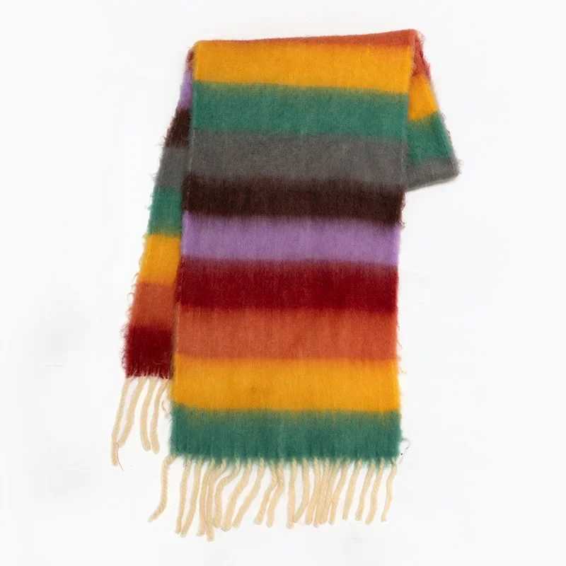Tassel Scarf Colorful Rainbow Mohair Striped Fashion Couple Neckband Kawaii Winter Warm Thickened Cashmere Scarf Accessories L250928