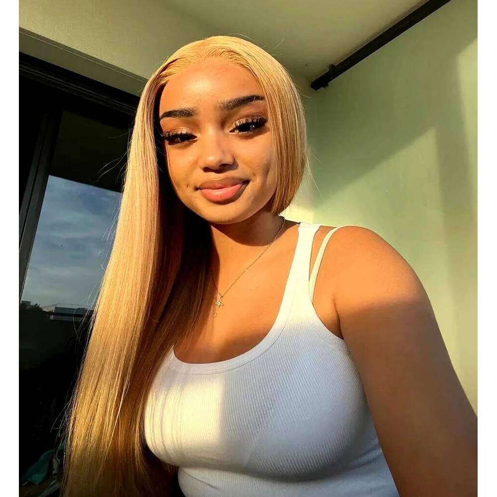 27# Honey Blonde Colored Frontal Straight 180% 13X6 HD Transparent Lace Front Human Hair Wigs For Women Xiusiyuan2509