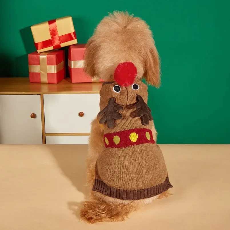 Christmas Pet Sweater for Dogs Cats Gingerbread Man Snowflake Knitted Xmas Jumper Antler Hoodie with Belt Warm Festive Costume X250928