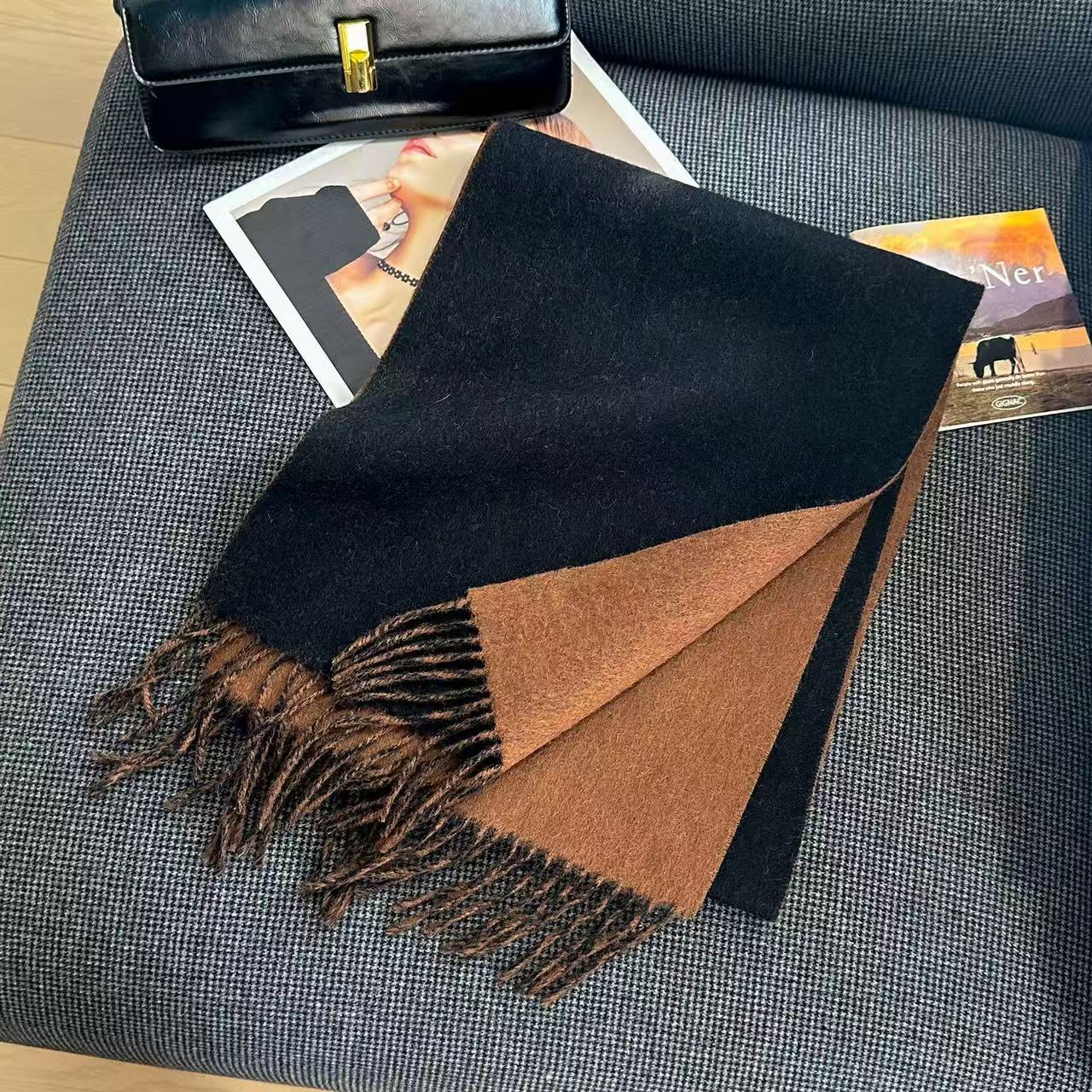 T1875 Women's Double-Sided Wool Scarf, Thick and Warm for Fall/Winter, Available in Multiple Colors, Stylish and Versatile, Solid Color Design