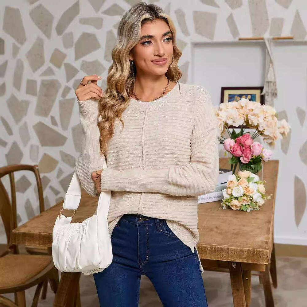 Autumn Solid Color Twisted Sweater Women's Fashion American Style Round Neck Long Sleeve Pullover Knitwear