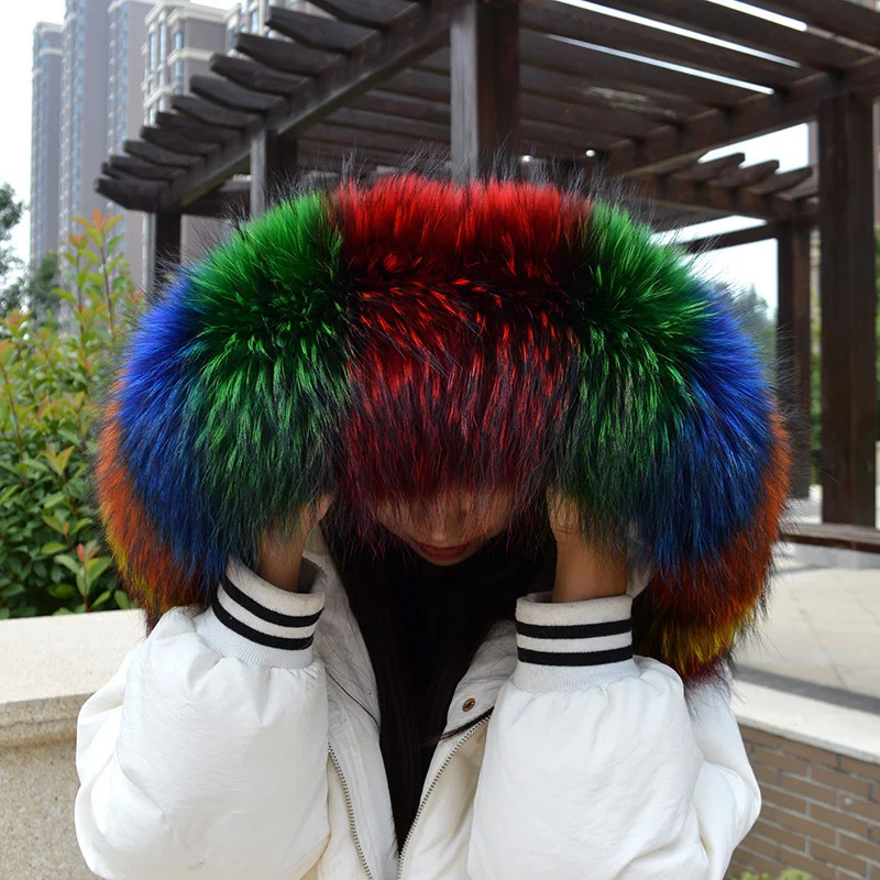 Real Raccoon Fur Collar For Women Winter Natural Fur Hood Trims Shawl Female Fur Scarfs Neck Warmer Coat Hood Decor Fur Shawls 250928