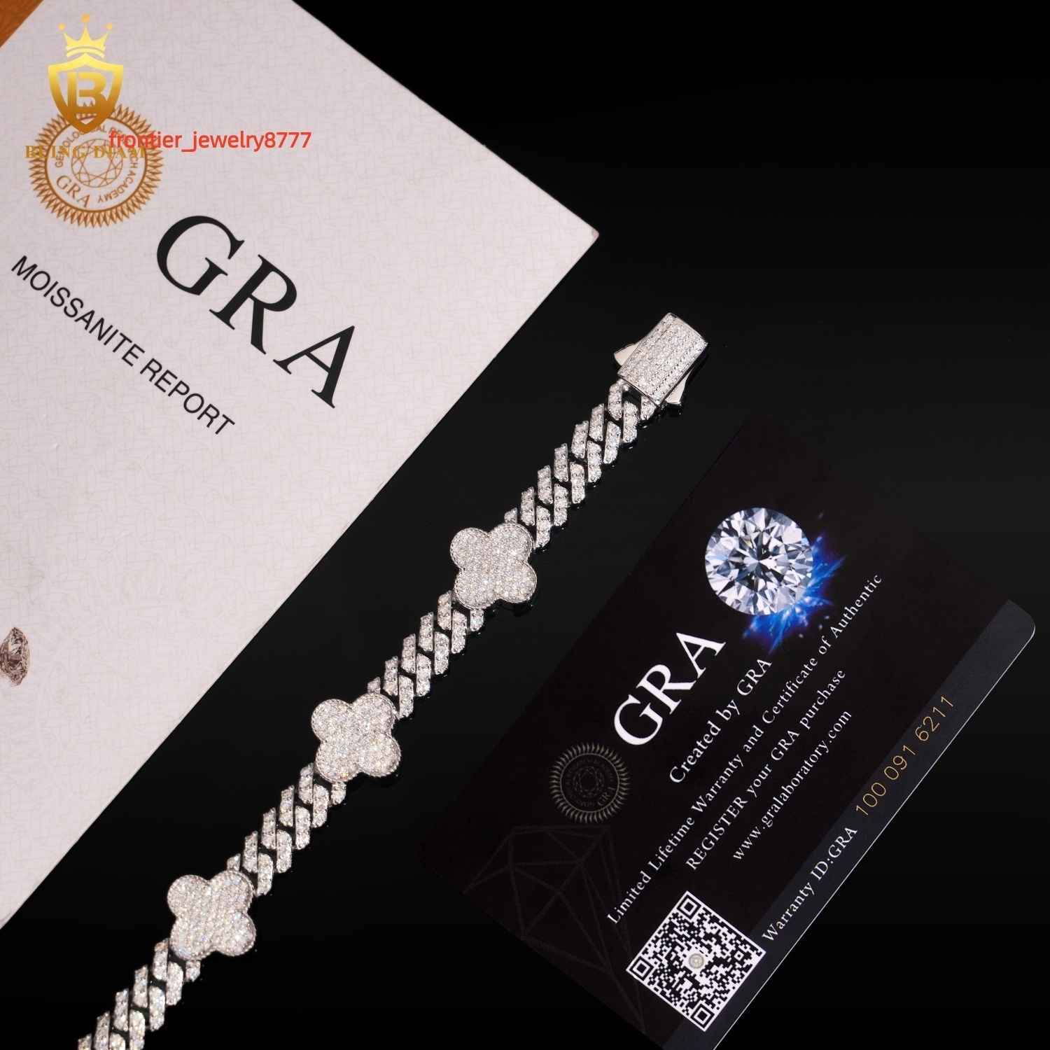 Fashion Four Leaf Clover Link Chain Bracelet 8mm Bracelet Pass Diamond Tester VVS Iced Out Moissanite Hip Hop Chain 925 Silver