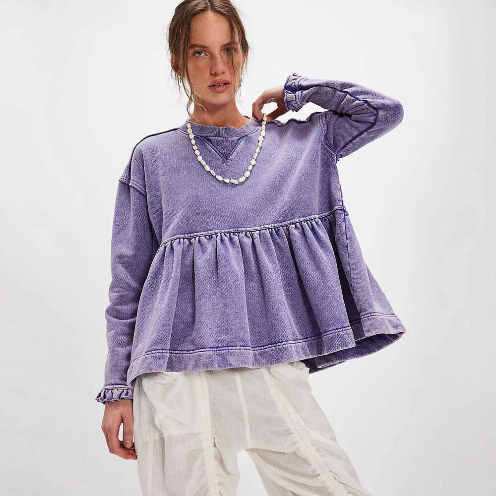 Autumn Winter New Women's Long Sleeve Doll Outfit Loose Top with Ruffled Cuffs Sweatshirt