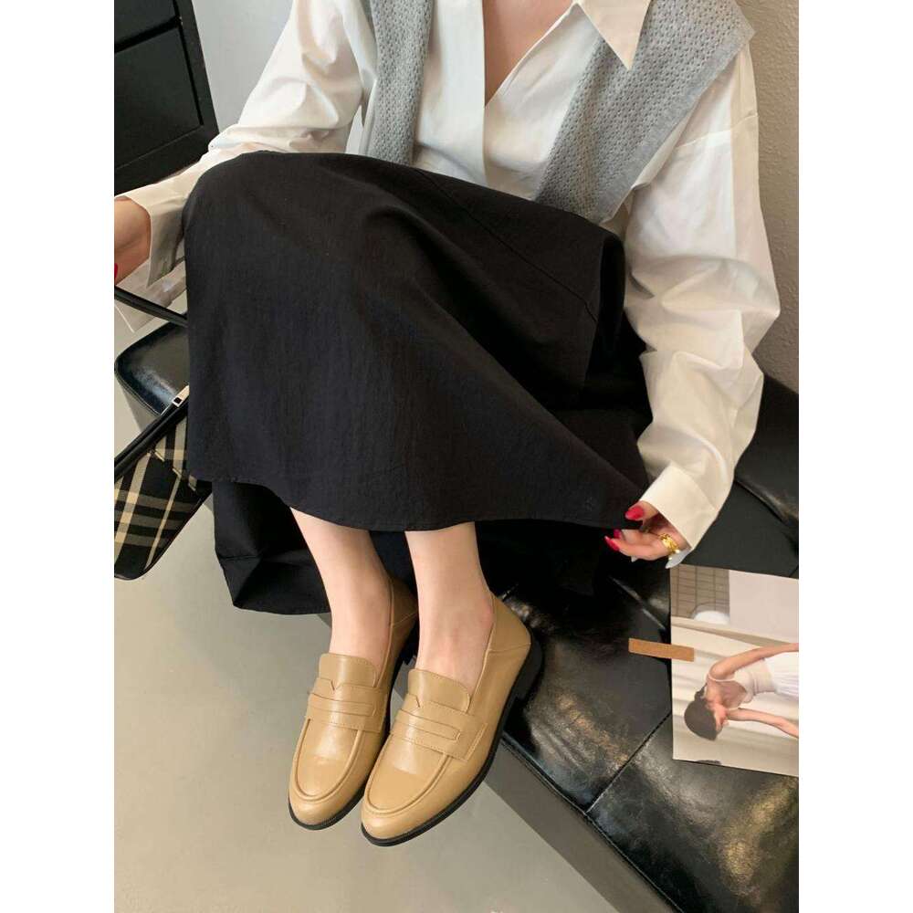 2025 Spring and Autumn New Korean Slip-On Loafers British Style Flat Leather Moccasins Single Shoes to Match Dresses